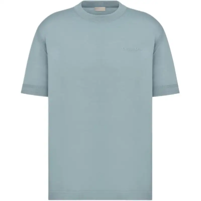 DIOR T Shirts Men's Blue Gray Crew Neck Moderate Straight Fit