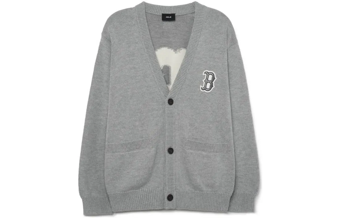 MLB Boston Red Sox Knitwear Unisex Gray V-neck Moderate Cardigan