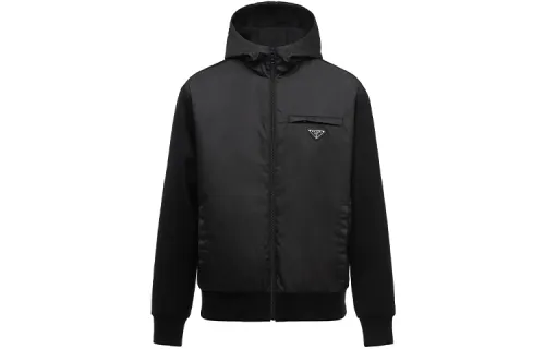 PRADA Jackets Men's Black Hooded Moderate Other