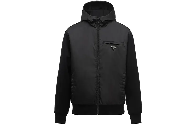 PRADA Jackets Men's Black Hooded Moderate Other