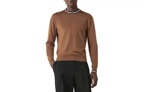 HERMES Cashmere Sweaters Men's Brown Crew Neck Moderate