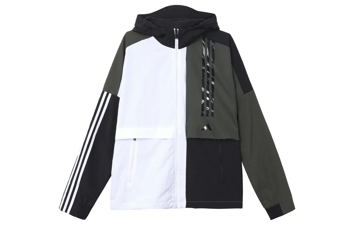 Adidas COLORBLOCK O2 Wb Cb Fleece Lined Logo Casual Sports Hooded Jacket Men's White