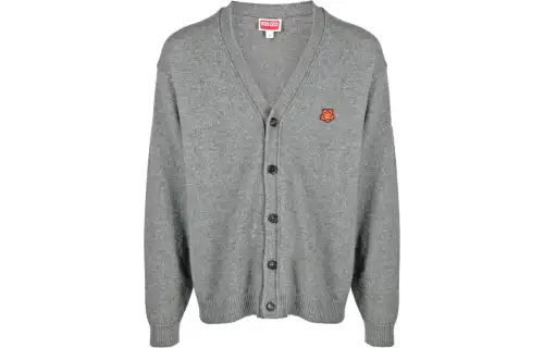 KENZO Sweaters Men's Gray V Neck Moderate Cardigan
