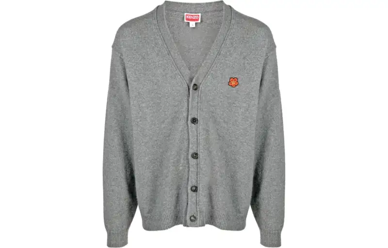 KENZO Sweaters Men's Gray V Neck Moderate Cardigan