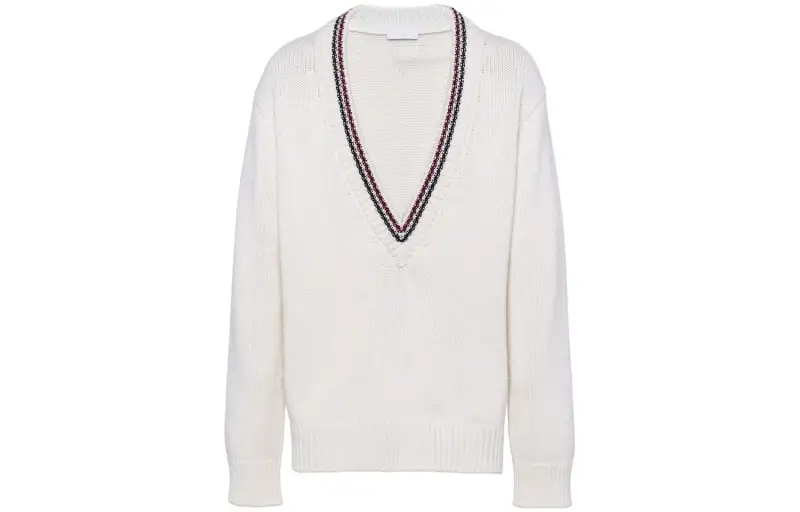 PRADA Sweaters Men's White V Neck Moderate Other