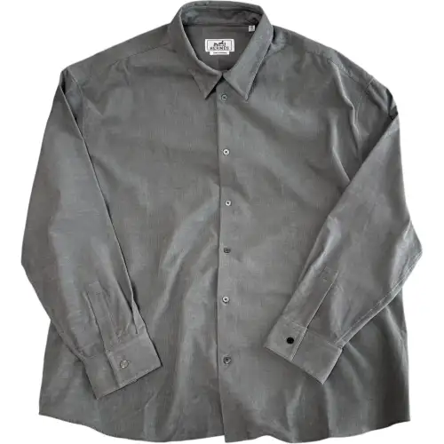 HERMES Shirts Men's Gray Lapel Moderate Other