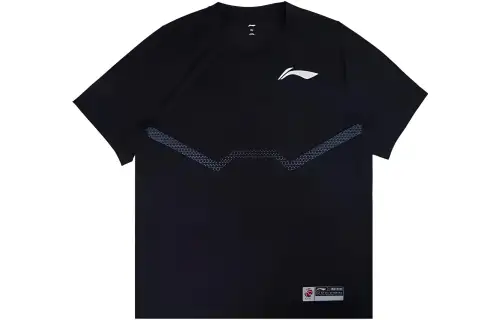 Li Ning T Shirts Men's Black Crew Neck Moderate Straight Fit