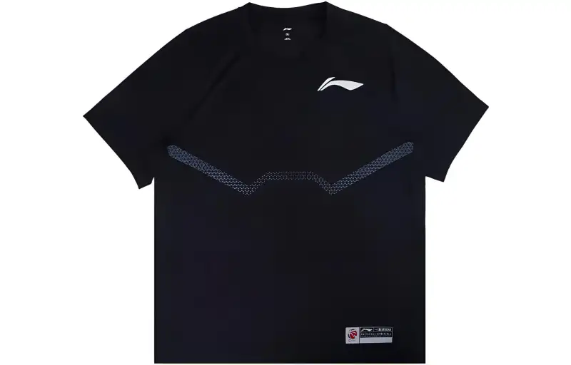 Li Ning T Shirts Men's Black Crew Neck Moderate Straight Fit
