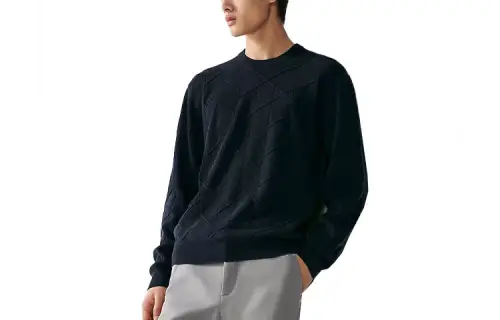 HERMES Cashmere Sweaters Men's Navy Blue Crew Neck Moderate Other