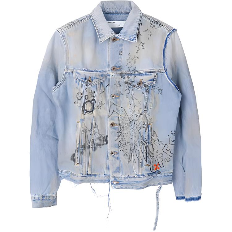 Мужская куртка OFF-WHITE FW20 с граффити (синяя)