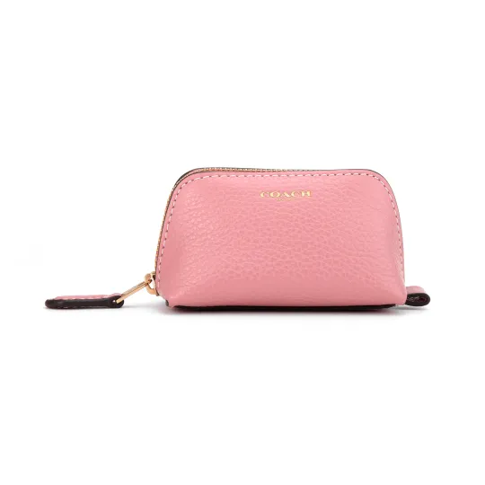 COACH Pebbled Leather Clutch Makeup Bag Regular Women's Pink