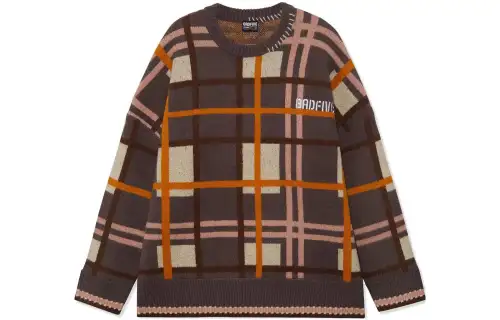 Li Ning Sweaters Men's Sparrow Brown Checkered Crew Neck Moderate Set