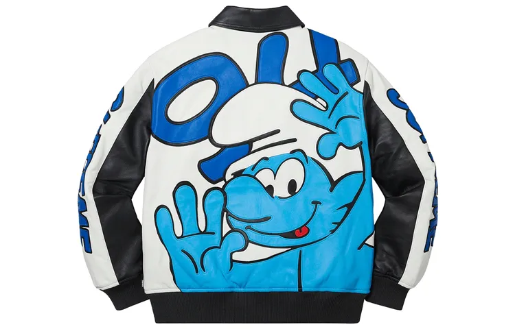 Supreme Smurfs Leather Varsity Jacket