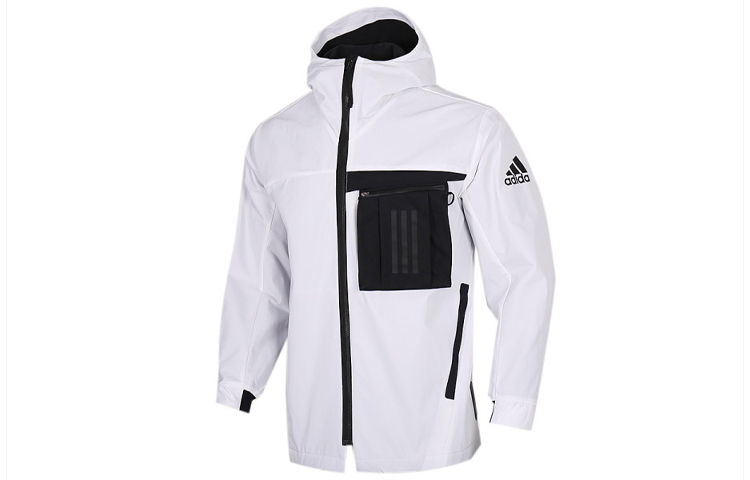 Adidas Zip Patch Pocket Woven Fleece Lined Multi Pocket Jacket Winter Men's White