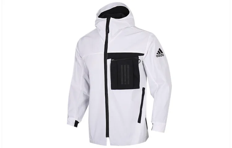 Adidas Zip Patch Pocket Woven Fleece Lined Multi Pocket Jacket Winter Men's White