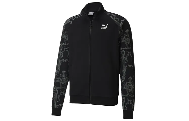 PUMA Luxe Aop Track Jackets Men's Black Gray Color Stand Collar Moderate Straight Fit