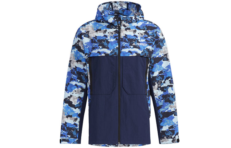 Adidas, travel sports camouflage blue jacket with hood