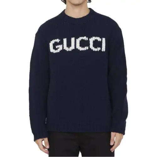 GUCCI Knitwear Men's Dark Blue Crew Neck Moderate Other