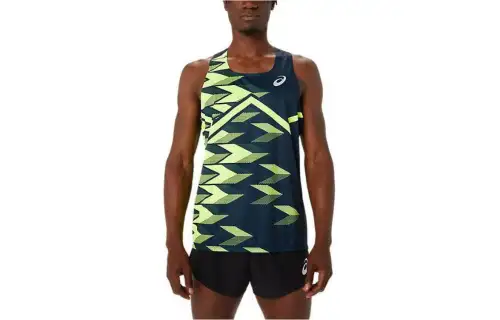 ASICS TRACKELITE Tank Tops Men's Blue Crew Neck Moderate Straight Fit