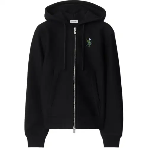 Burberry Logo Embroidered Zip Up Drawstring Hoodie