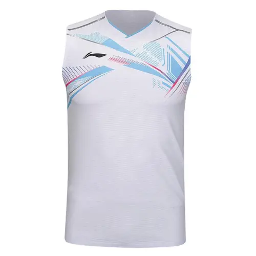 Li Ning Tank Tops Men's White V Neck Moderate Straight Fit