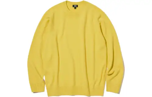 UNIQLO Cashmere Sweaters Men's Lemon Yellow Crew Neck Moderate