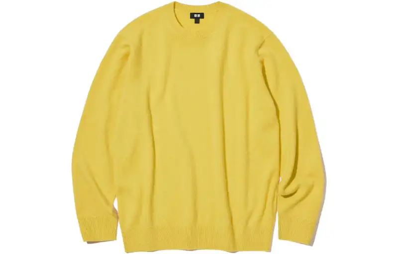UNIQLO Cashmere Sweaters Men's Lemon Yellow Crew Neck Moderate