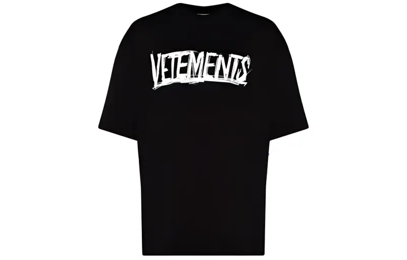 Vetements T Shirts Men's Black Crew Neck Moderate Straight Fit