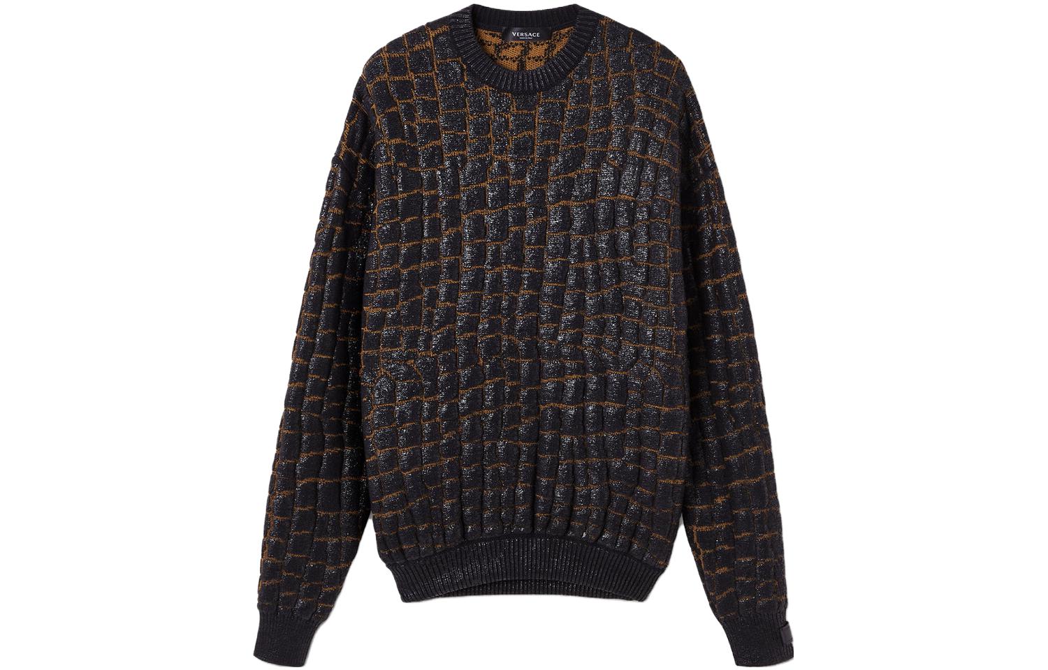 VERSACE Versace VERSACE Croc-Effect Laminated Jacquard Sweater Croc-Effect Laminated Jacquard Sweater Men's Brown