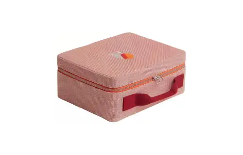 HERMES Canvas Handheld Storage Bag Women's Orange & Red