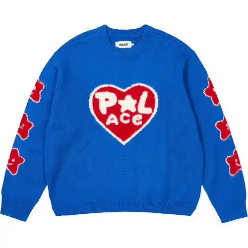 PALACE FW24 COSY KNIT heart-shaped logo sleeve star pattern comfortable sweater, same style for men and women, blue