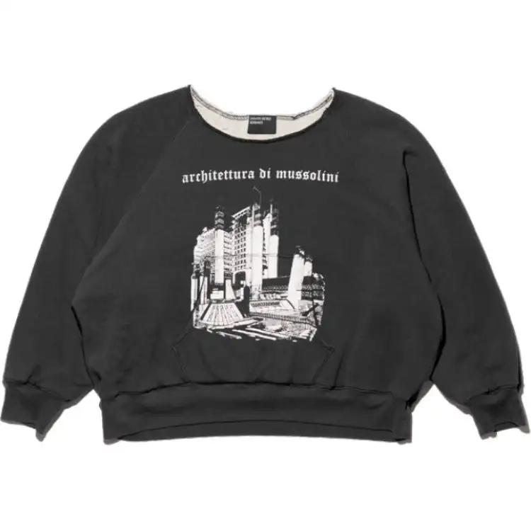 ENFANTS RICHES DEPRIMES SS25 Mussolini architectural lining retro round neck raglan long-sleeved sweatshirt men's black