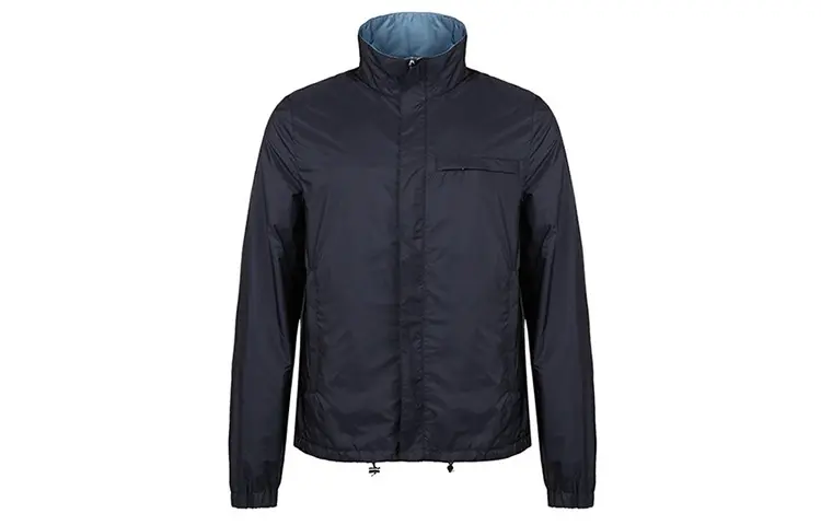 PRADA Jackets Men's Dark Blue Stand Collar Thin Other