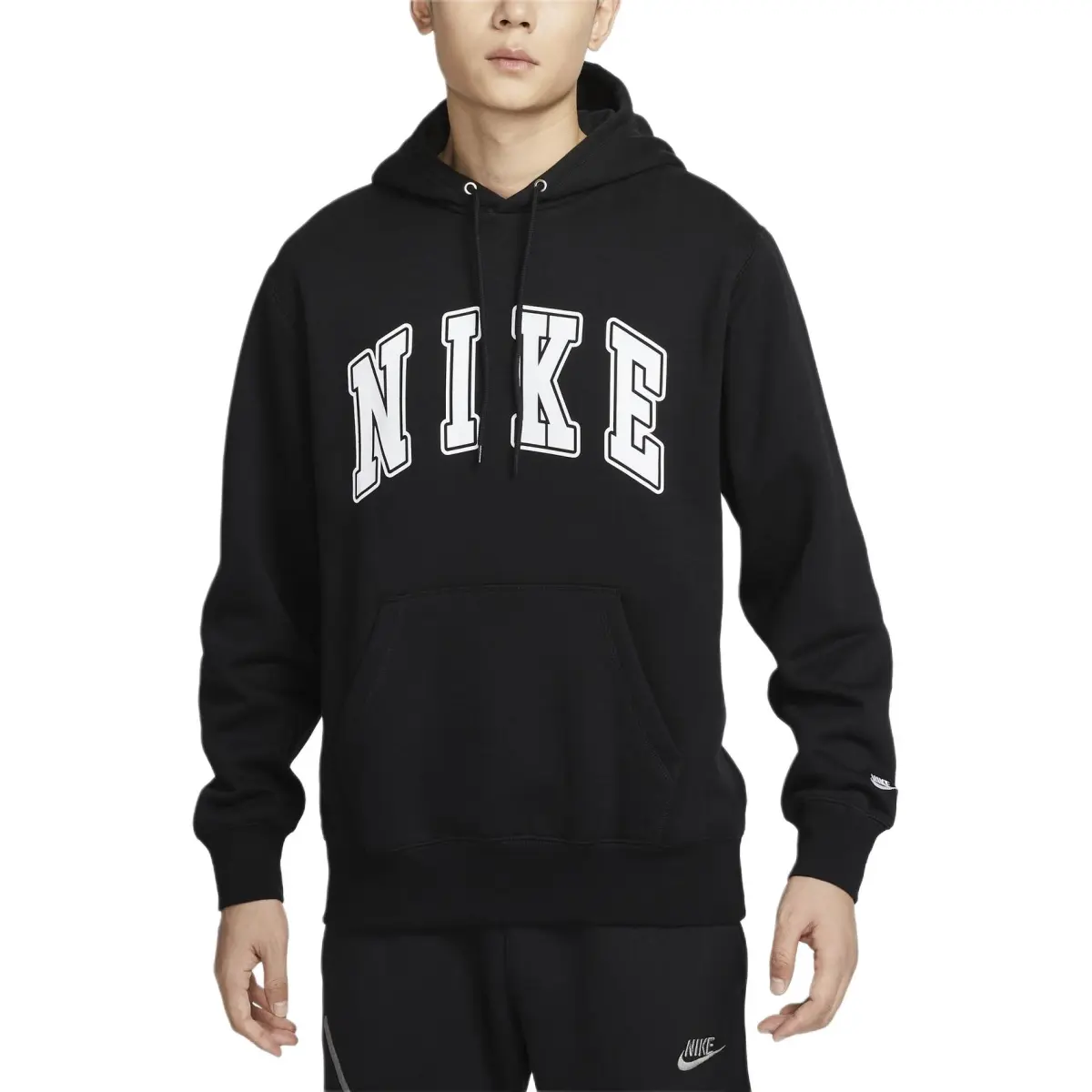 Nike Club Fashion Versatile Casual Fleece Lined Pullover Hooded Sweatshirt Men's Black/White