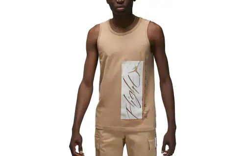 Jordan ESSENTIALS Tank Tops Men's Khaki Crew Neck Moderate Straight Fit