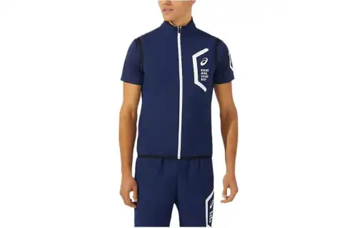 ASICS HEX Cross Tank Tops Men's Blue Stand Collar Moderate Straight Fit