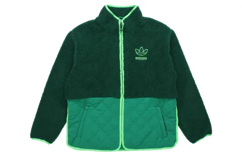 Adidas Originals Big Trfl Sherpa Trefoil, Outdoor Sports Fleece Lined Casual Patchwork Stand Collar Jacket Winter Men's