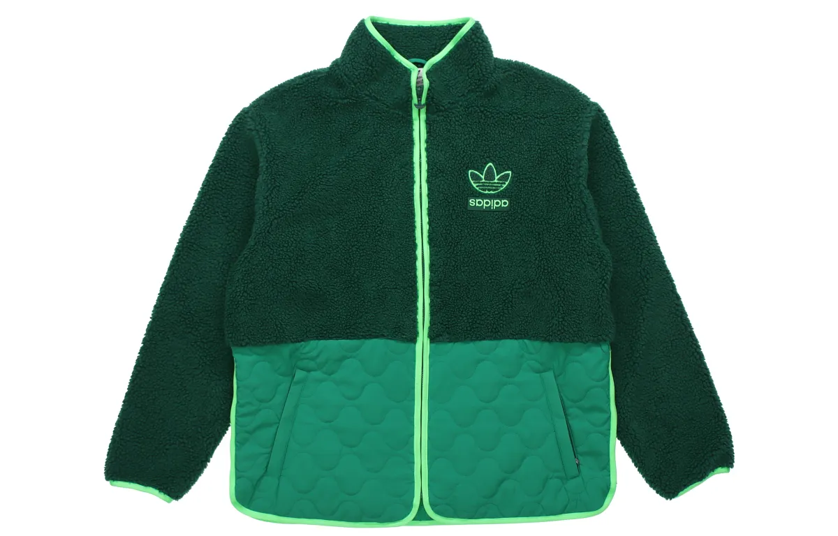 Adidas Originals Big Trfl Sherpa Trefoil, Outdoor Sports Fleece Lined Casual Patchwork Stand Collar Jacket Winter Men's