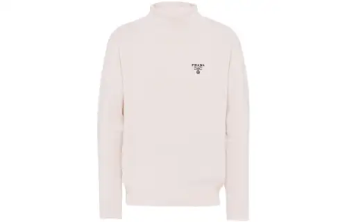 PRADA Sweaters Men's Pink Mist White Stand Collar Moderate Other