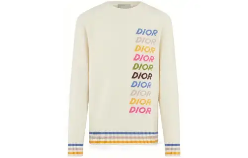 DIOR Sweaters Men's Ecru Crew Neck Moderate Other
