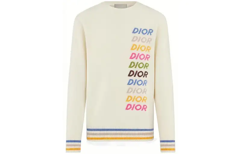 DIOR Sweaters Men's Ecru Crew Neck Moderate Other