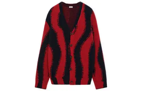 LOEWE Knitwear Men's Red Blue V Neck Moderate Cardigan