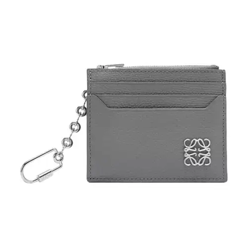 LOEWE Anagram Pebble Texture Cow Leather Card Holder Women's Asphalt Gray