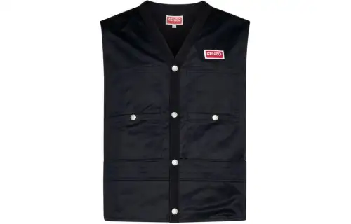 KENZO Logo Patch V Neck Snapped Vest