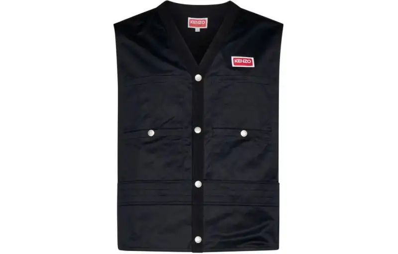 KENZO Logo Patch V Neck Snapped Vest