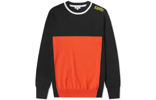 KENZO Knitwear Men's Black Orange Crew Neck Moderate Other