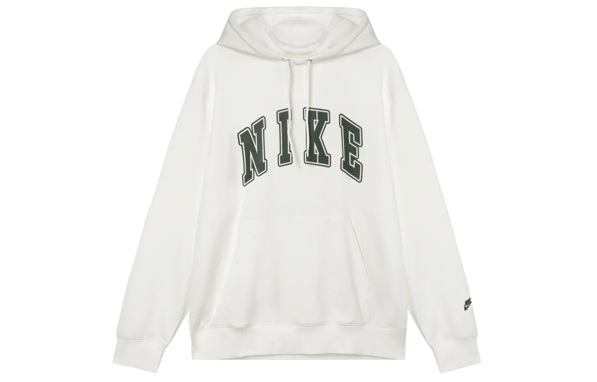 Nike Club Versatile Casual Fleece Lined Pullover Hooded Sweatshirt Men's Sail White/Fir Green