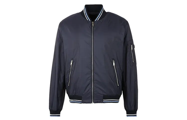 PRADA Jackets Men's Navy Blue Baseball Collar Moderate Other