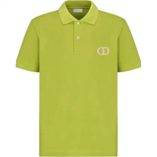 DIOR Polo Shirts Men's Green Polo Collar Moderate Straight Fit