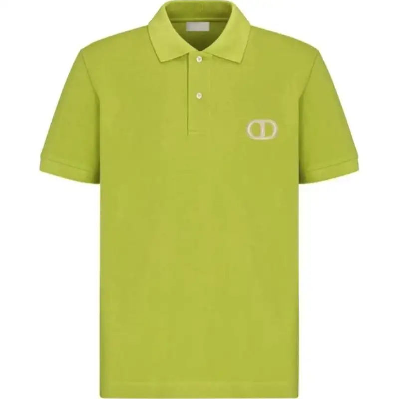 DIOR Polo Shirts Men's Green Polo Collar Moderate Straight Fit
